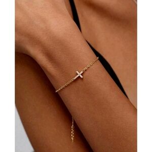 Anthropologie Eve Gold Lab Diamond Cross Bracelet